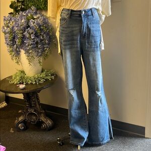 NWT Grace & Lace Distressed Blue Flare Jeans